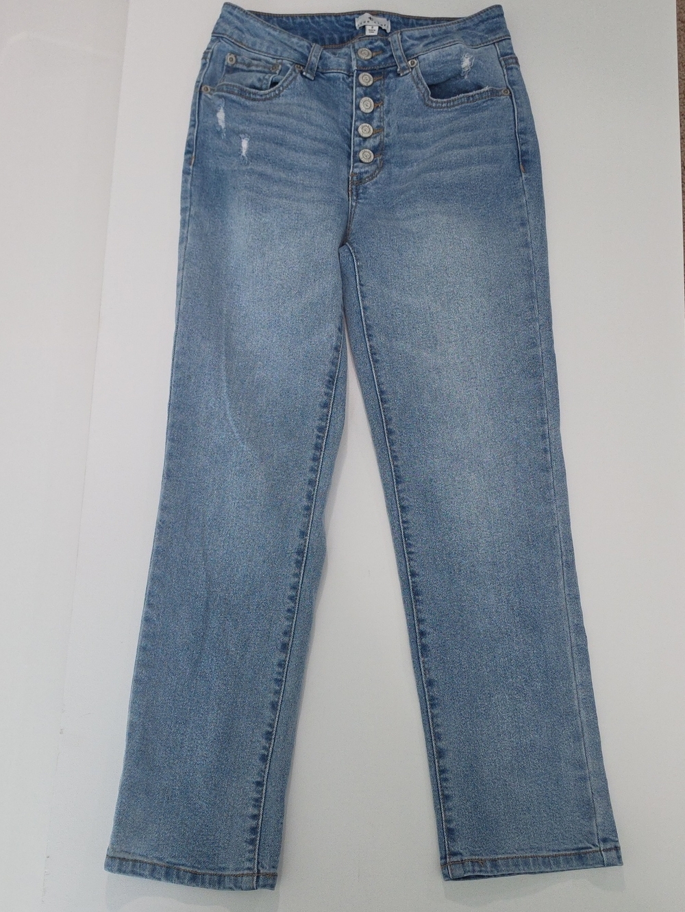 True Craft Light Blue Slim Straight Leg Jeans with Button Fly